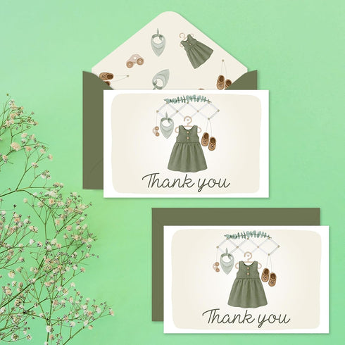50 Pack 50 Sage Green Baby Shower Thank You Cards with Envelopes for Guests, Thank You Cards Bulk Blank Inside