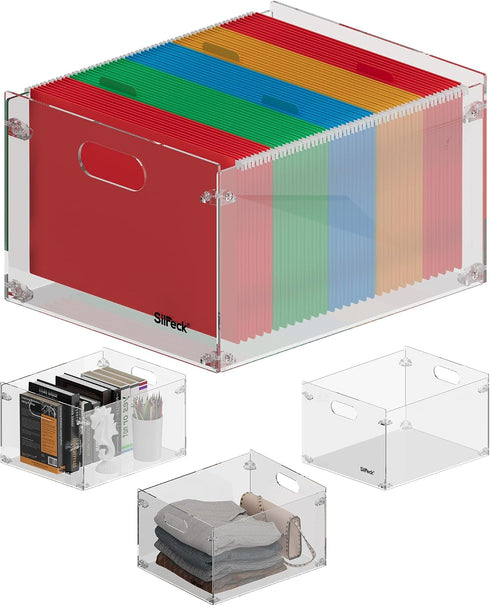 Silreck A4 Clear Acrylic File Organizer for Desk Desktop Document Holder for & Letter Size Papers, Sturdy Acrylic