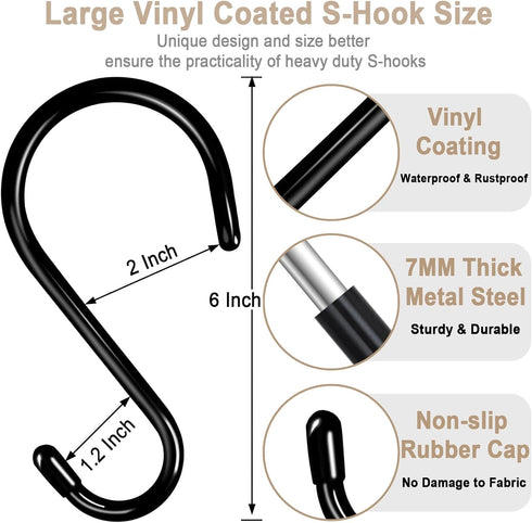 Dreecy 16 Pack S Hook for Hanging Plants, 6 Inch Heavy Duty S Hooks for Closet, Black Rubber Coated
