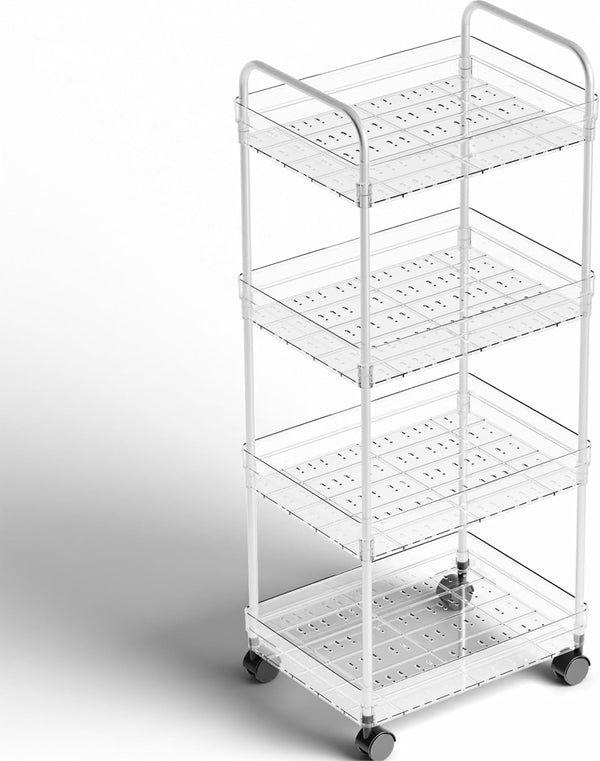 Yieach 4 Tier Acrylic Clear Rolling Cart with Wheels,Plastic Storage Cart on Wheels