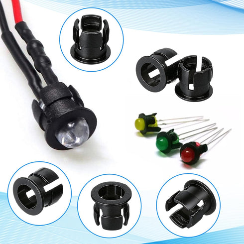 Eldraqth 5mm 100 5 mm Bulb LED Light Holder, Pieces Nylon Black Plastic Light Emitting Diode Clips Display Panel Mount