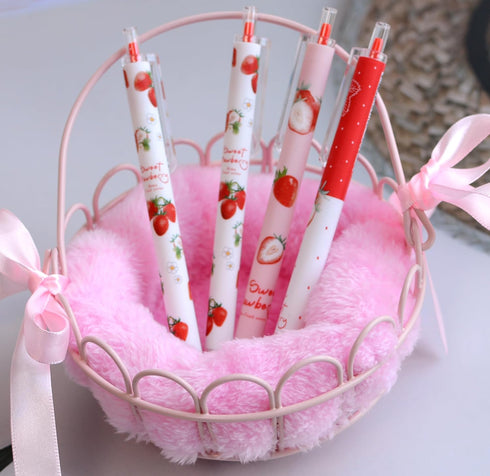 YYaaloa 12pcs Cute Strawberry Pens, Black Gel Ink Retractable 0.5mm Gel Pens, Fun Gifts for Kids Girls Boys