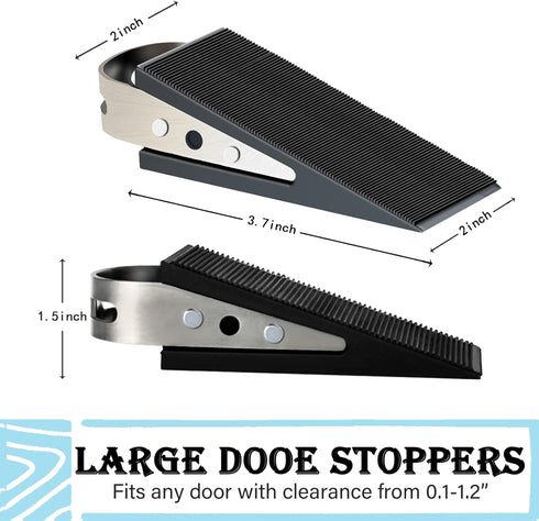 Shackcom 2 Pack Black Heavy Duty Door Stopper Wedge, Rubber and Stainless Steel, Works on All Floor Surfaces
