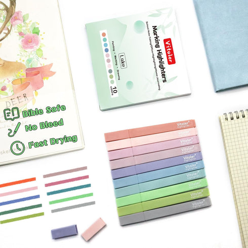 Vitoler 10Pcs Bible Highlighters with Soft Chisel Tip, Aesthetic Lake Colors No Bleed Highlighters, Cute Pastel Office