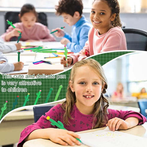 Outus 24 Pieces Cactus Shaped Roller Pens, Green Cactus Pens with Black Gel Ink for Classroom and Office Supplies