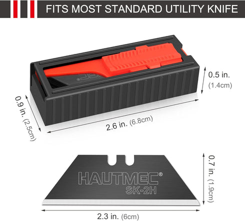 HAUTMEC 20-Pack Utility Knife Blades with Safety Dispenser, Standard Replacement Blades for Heavy Duty Utility Knives,