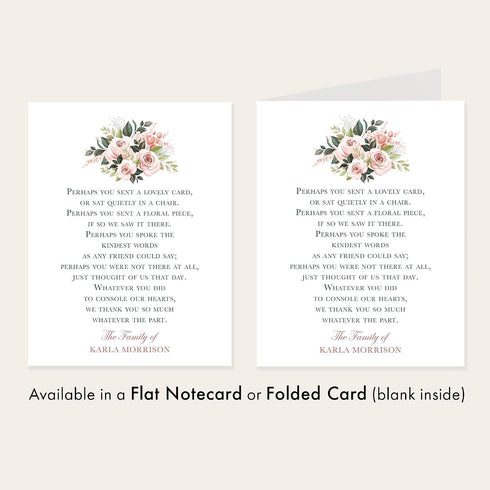 5.5x4.25 Sympathy Acknowledgement Cards with Envelopes, Personalized Funeral Thank You Cards with Poem and Pink Flowers