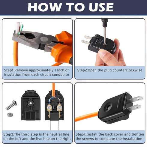 15 Pcs 2 Prong Replacement Plug, 125V 15A Male Power Plug for Small Appliances (Black)
