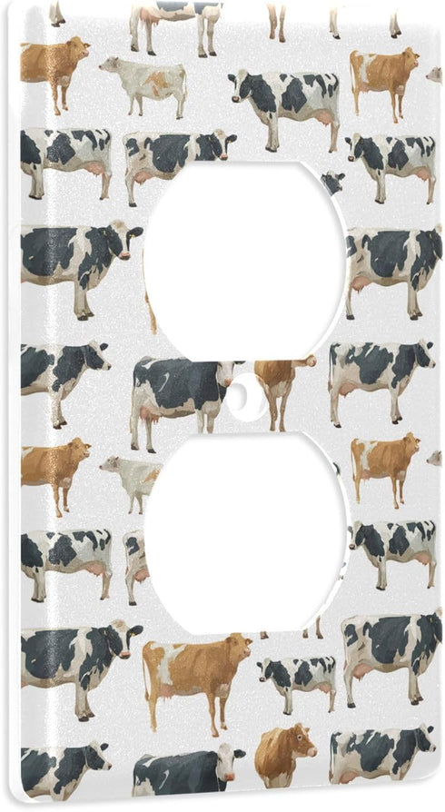 foixnub 1 Duplex Outlets Wall Plate Cover Watercolor Dairy Cattle Cows Gang Duplex Receptacle Switch Wall Plate