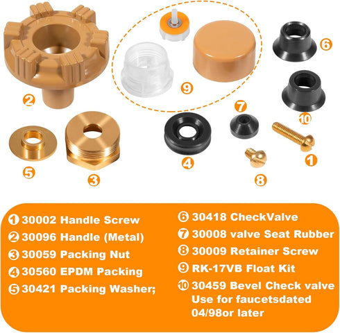 RK-17MH Repair Kit for Wall Hydrant, Metal Handle Repair Kit for Woodford Model 17 Outdoor Faucet (12 Pcs)