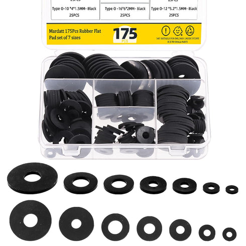175Pcs Rubber Washers Assortment Kit, 7 Sizes for Household Faucet Plumbing