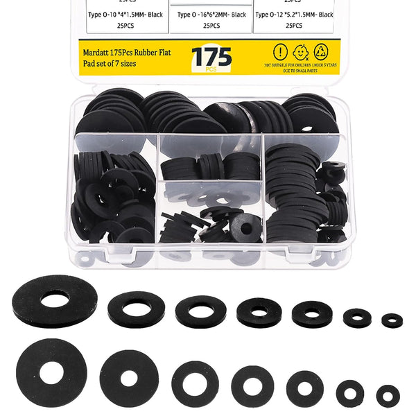 175Pcs Rubber Washers Assortment Kit, 7 Sizes for Household Faucet Plumbing