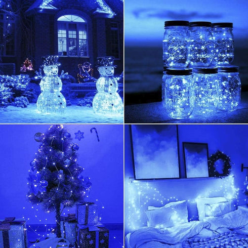 Solar String Lights 2PACK, 33ft 100 LED Blue Copper Wire Fairy Lights, Waterproof for Indoor/Outdoor Use