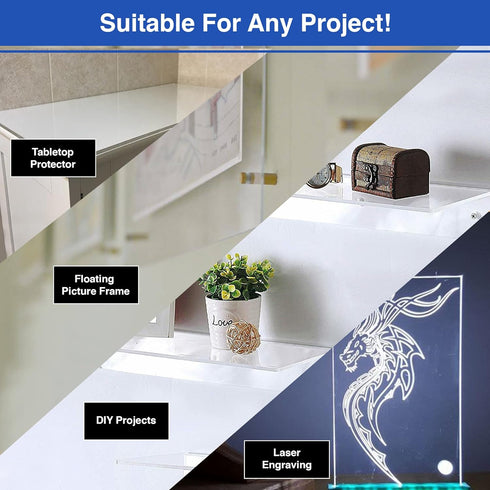 Duco Clear Cast Acrylic Sheets 1/8" Thick - Cut to Size Plexiglass 8" x 12" for Crafts and Window Replacement