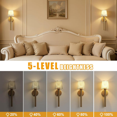 Donsis 5200mAh Magnetic & Detachable Wireless Wall Sconces (Gold) - Rechargeable Battery Bar for Staircase, Bedroom