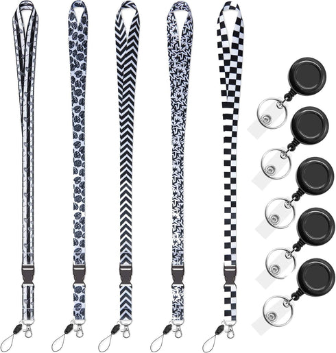 YOUOWO Black White Cruise Lanyards with Retractable Badge Reel for Office ID Badges Holder, Quick Release Neck Lanyard