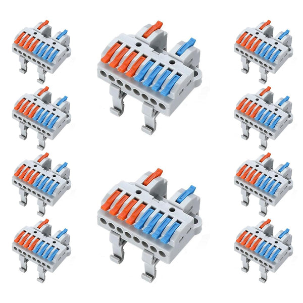 10 Pcs DIN Rail Terminal Blocks, 28-12AWG Quick Wiring Cable Connector for DIY Push-in Conductor
