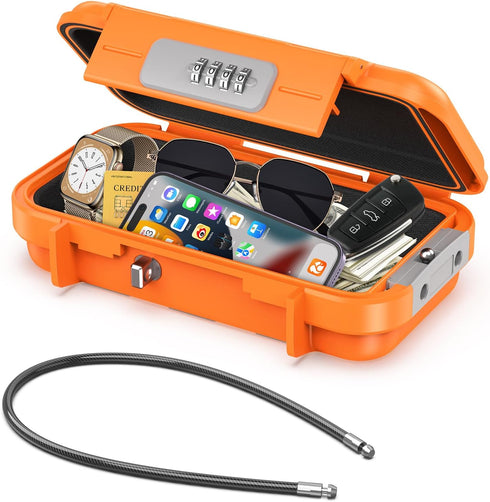 ORIA Portable Security Case - Anti-Theft Waterproof Beach Safe Lock Box with 4-digit Combination Code, Orange