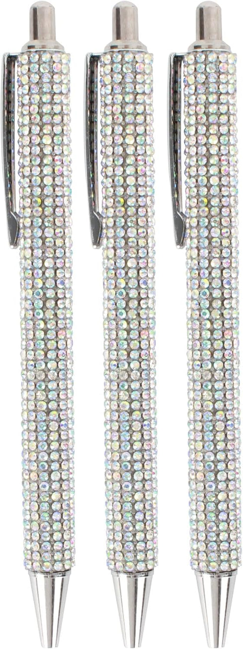 HOCE 3 Pcs Rhinestone Bling Metal Ballpoint Pens, 0.7 mm Black Ink Gift Pens for Christmas Bridesmaid Wedding Birthday,