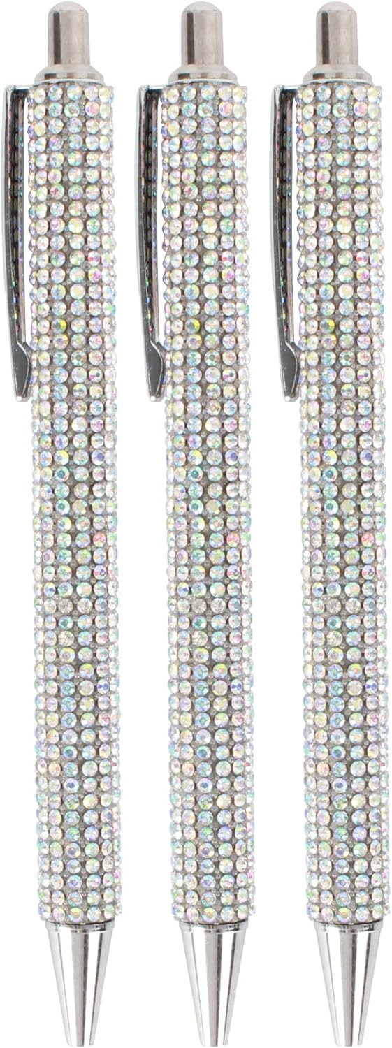 HOCE 3 Pcs Rhinestone Bling Metal Ballpoint Pens, 0.7 mm Black Ink Gift Pens for Christmas Bridesmaid Wedding Birthday,