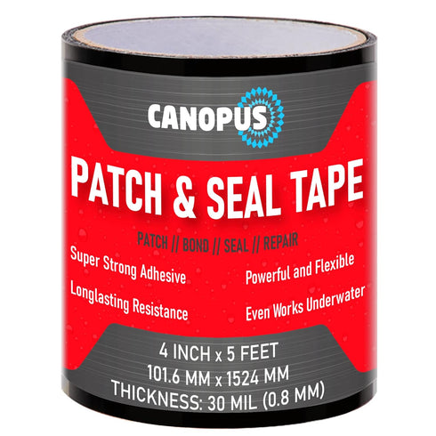 CANOPUS Heavy Duty Patch and Seal Tape, Waterproof for Indoor & Outdoor Use, 4" x 5' Black