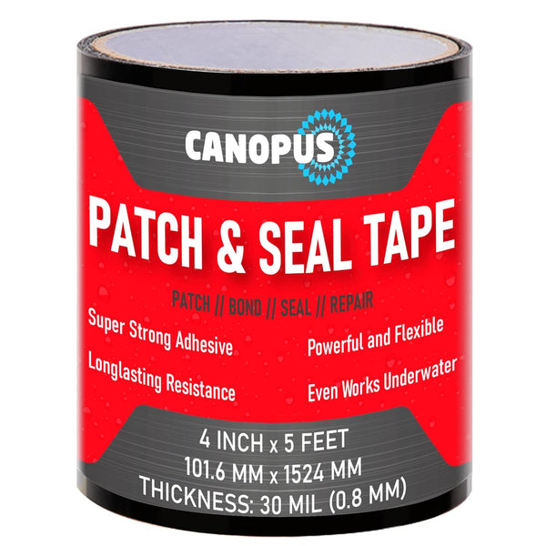 CANOPUS Heavy Duty Patch and Seal Tape, Waterproof for Indoor & Outdoor Use, 4" x 5' Black