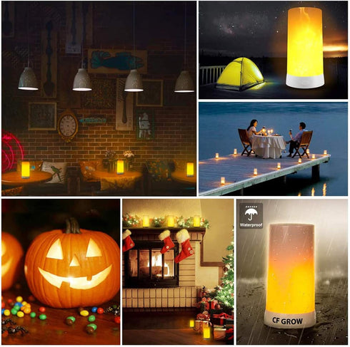 CFGROW Dimmable 4 LED Flame Effect Light, USB Rechargeable Outdoor Flame Table Lamp Waterproof Modes Lantern
