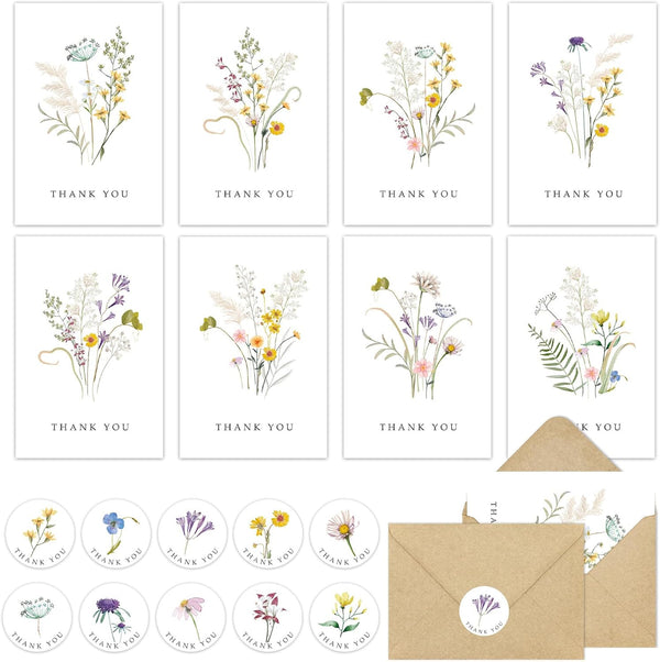 Rtisaeu 96 Pack Floral Thank You Cards with Envelopes, Wildflower Thank You Notes