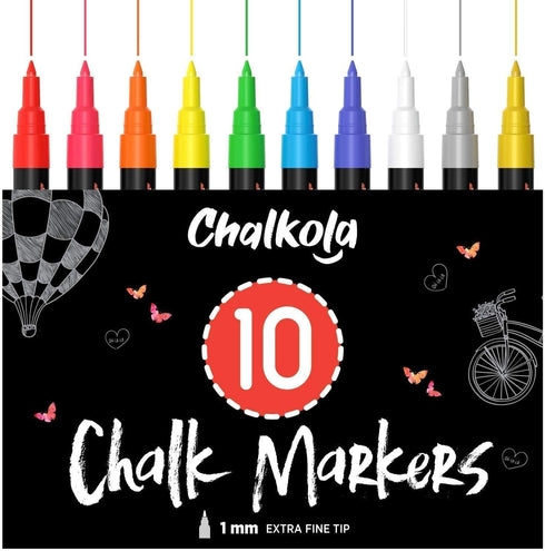 Extra Fine Tip Liquid Chalk Markers (10 Pack) with Gold & Silver, Erasable Marker Pens for Blackboard, Windows