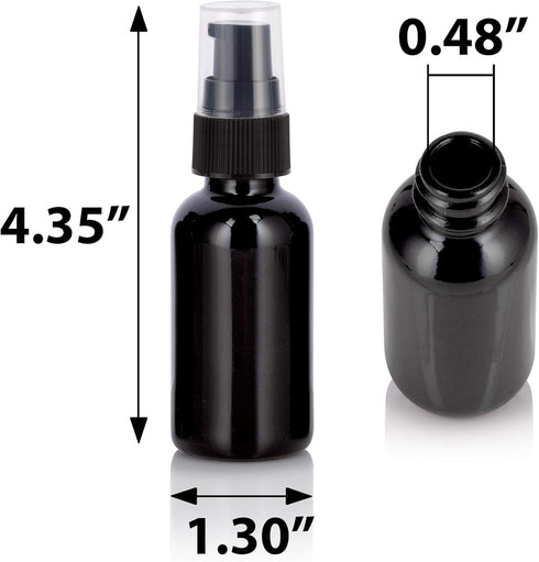 JUVITUS 1 oz / 30 ml Black Glass Boston Round Bottle with Black Treatment Pump (24 Pack) + Funnel