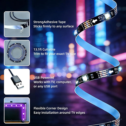 MORIACC 13.1ft 32-65 Inch LED Lights for TV, Behind TV Backlight for TV, Music Sync Strip Lights with APP and Remote