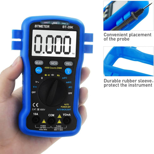 BTMETER BT-39K Multimeter with Case, 4000 Count Autoranging DMM for AC/DC Current