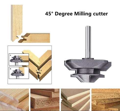 45 1/4 3-Piece Set: Set 45 Degree Lock Miter Router Bit Shank Tongue & Groove Bit + Lock Miter Router Bit, Easy
