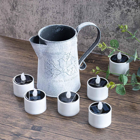 6 Pack Cool White Flickering Outdoor Waterproof Solar Powered Electric Candles, Solar LED Rechargeable Flameless Votive