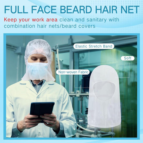 100 Yahenda Pcs Disposable Hair Nets,Bouffant Hoods, Full Face Beard Hair Net for Food Service Workers, Lab, Cooking