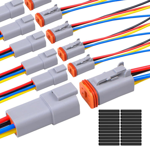 6Pack 4-Pin Waterproof DT Connector Male and Female with 16AWG 105? 600V Wires and Heat Shrink Tubes for Automotive