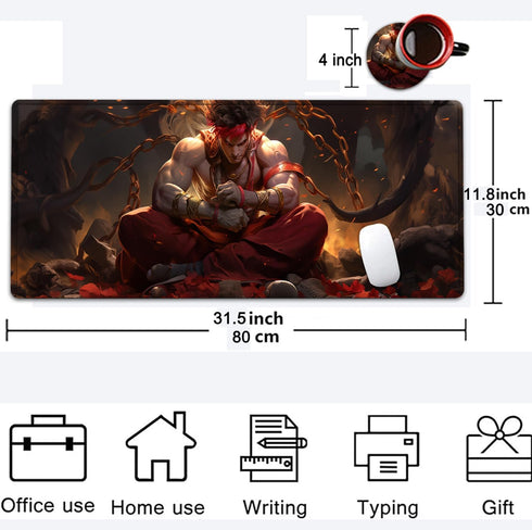 Large Mouse Pad, 31.5 x 11.8in Extended Gaming Mouse Pad with Stitched Edges, Anime Cool Warriors Pattern