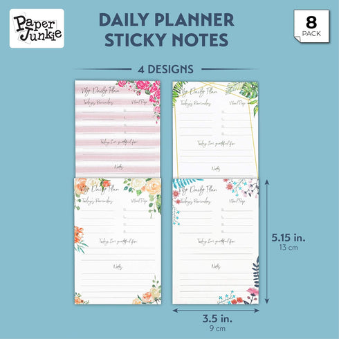 Paper Junkie Calendar Sticky Notes for Monthly, Weekly, and Daily in Floral Print (8 Pack)