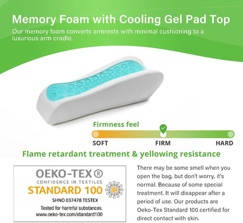 Chair Ergonomic Armrest Cooling Gel Pads, Elbow Pillow Pressure Relief for Office Gaming Chair - 2-Piece Set