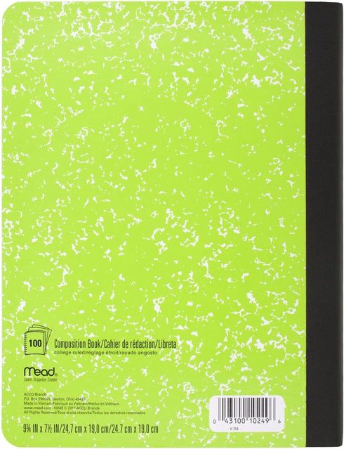 Mead Composition Notebooks, 6 Pack, College Ruled Paper, 7-1/2" x 9-3/4", 100 Sheets, Assorted Bright Colors