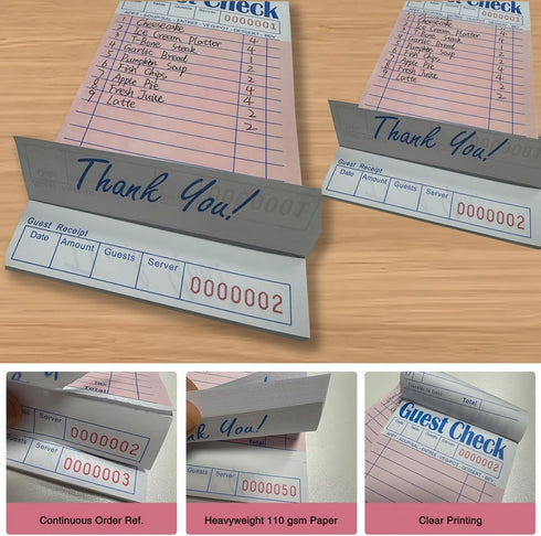 4 Pack 50 Sheets/Pack, 200 Pink Guest Checks Books for Servers, Server Note Pads, Waiter Checkbook, Waitress Notepad