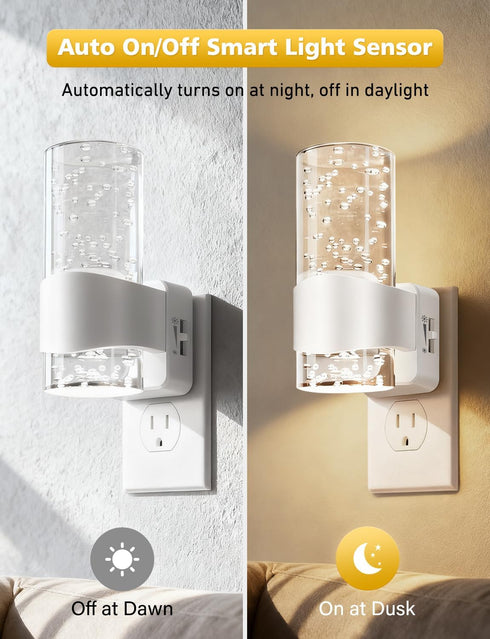 HOTEKME Dimmable 2 Pack 3000K Night Lights Plug into Wall, LED Night Light with Dusk to Dawn Sensor, Plug in Night
