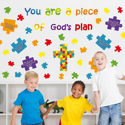 Christian Bulletin Board Piece of Gods Plan, Sunday School Decorations Kid’s Religious Bible Verse Cutouts