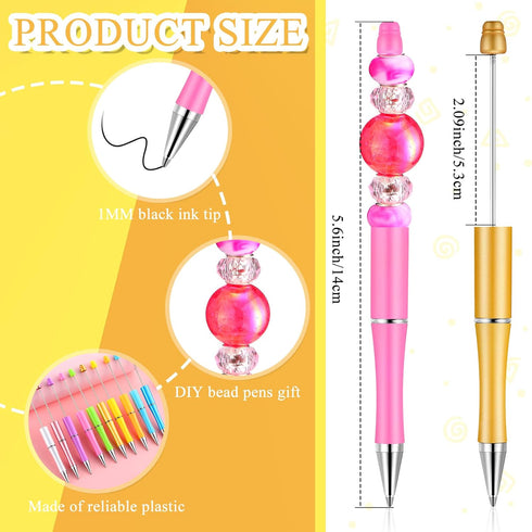 Crtiin 50 Pieces Beadable Pen Bulk, Black Ink Beaded Ballpoint Pens with 50 Refills for DIY Gift Kids Office Supplies