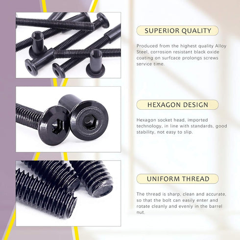 Swpeet 25Pcs M6x55mm Carbon Steel Black Hex Drive Socket Cap Bolts Assortment Kit with 1 Allen Wrench