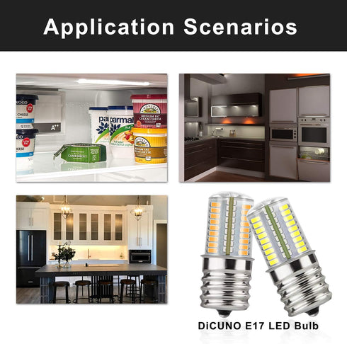 DiCUNO E17 LED Bulb Dimmable, 4W Warm White 3000K for Under Microwave Oven, 2-Pack