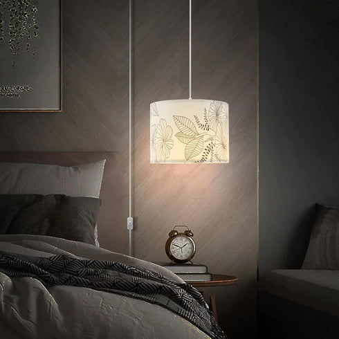 CCKZQYR 15 3 Bulb Plug in Pendant Light, FT Hanging Lamp with Plug in Cord, On/Off Switch, Flower Fabric Shade, Color