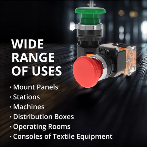 Emergency Push Button Switch, Green&Red Mushroom Head, for Home or Industrial Equipment (2 Pack)