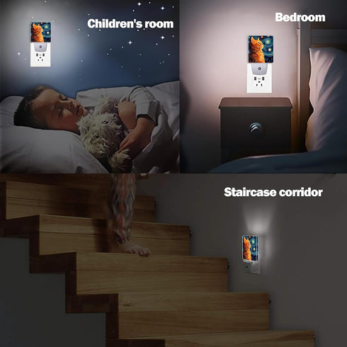 Cat Night Light, Lonely Ginger Cat Night Lights Plug into Wall Decor for Bedroom, Bathroom, Hallway, Kitchen, Dusk