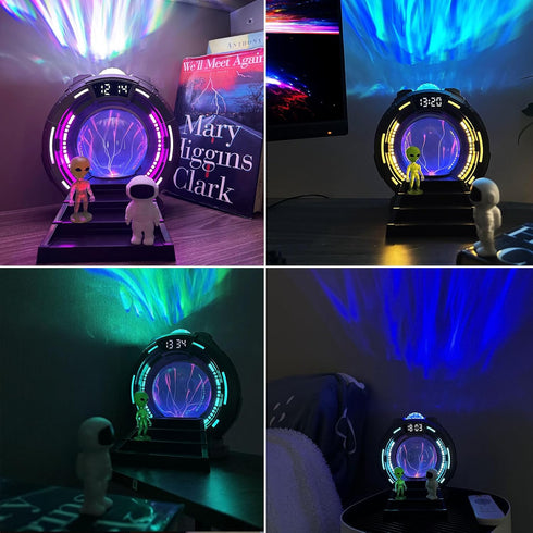 8-in-1 8 Sci-Fi Gateway Galaxy Projector Nebula Night Light for Kids Adults Teens with Plasma Ball, Alarm Clock
